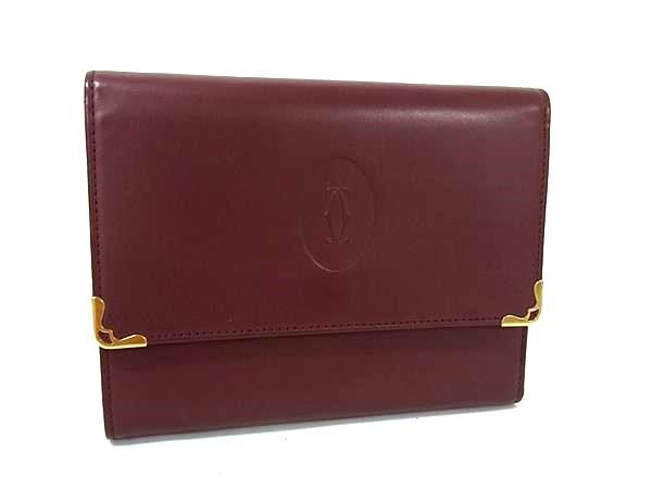 Cartier カルティエ 財布 マストライン ボルドー レザー レディース 三つ折り 財布 美品