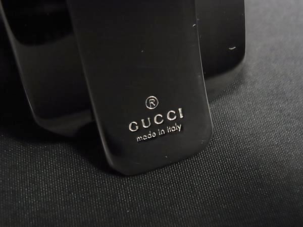 GUCCI グッチ マネークリップ グッチシマ シルバー ブラウン レザー メタル ユニセックス 美品