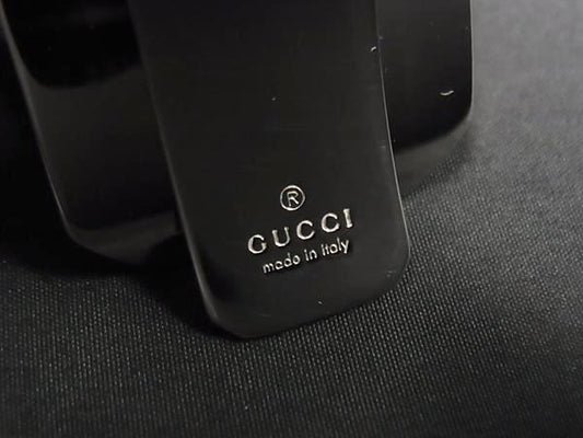 GUCCI グッチ マネークリップ グッチシマ シルバー ブラウン レザー メタル ユニセックス 美品