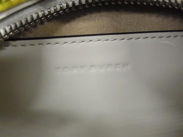 TORY BURCH トリーバーチ ハンドバッグ Tモノグラム キューブバッグ イエロー ブラック パテントレザー レザー レディース エンボス 2WAY 美品