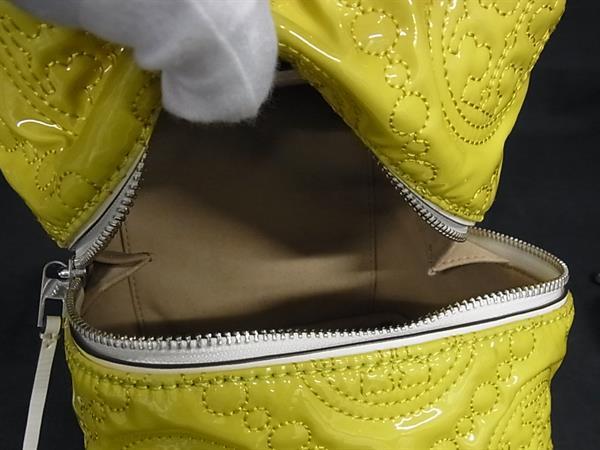 TORY BURCH トリーバーチ ハンドバッグ Tモノグラム キューブバッグ イエロー ブラック パテントレザー レザー レディース エンボス 2WAY 美品