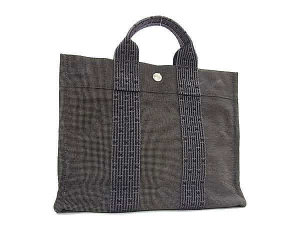 HERMES エルメス ハンドバッグ エールライン トートPM グレー キャンバス レディース シルバー金具 美品
