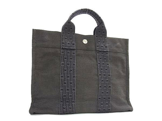 HERMES エルメス ハンドバッグ エールライン トートPM グレー キャンバス レディース シルバー金具 美品