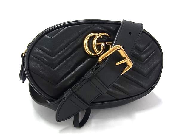 GUCCI グッチ ウエストバッグ GGマーモント 476484 ブラック レザー ユニセックス ゴールド金具 美品