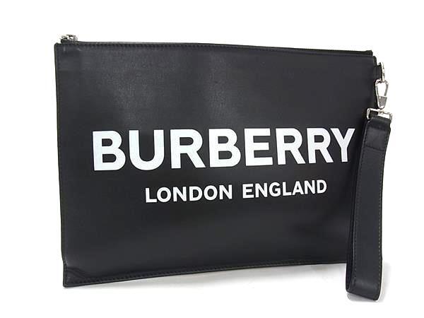 BURBERRY バーバリー クラッチバッグ 8009214 ブラック レザー メンズ ロゴ シルバー金具 美品