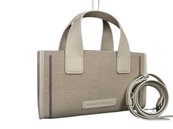 BRUNELLO CUCINELLI ブルネロ クチネリ ハンドバッグ ベージュ キャンバス レザー レディース 2WAY 新古未使用展示品