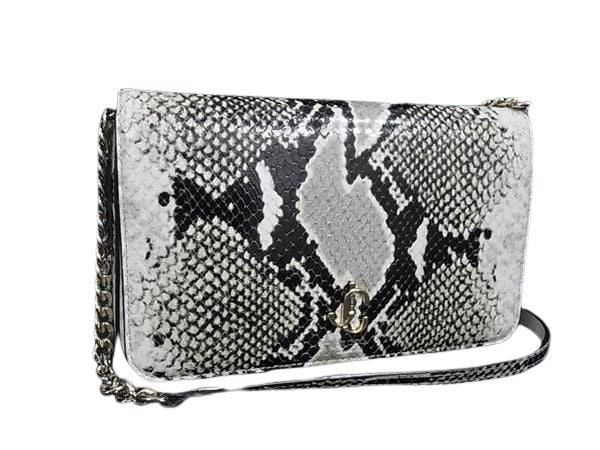 JIMMY CHOO ジミーチュウ ショルダーバッグ ヴァレンヌ グレー ブラック パイソン型押しレザー レディース チェーン ゴールド金具 美品
