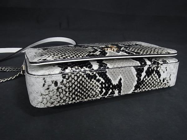 JIMMY CHOO ジミーチュウ ショルダーバッグ ヴァレンヌ グレー ブラック パイソン型押しレザー レディース チェーン ゴールド金具 美品