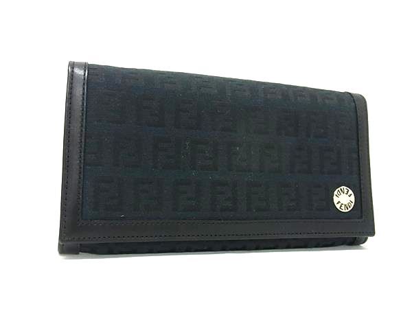 FENDI フェンディ 財布 ズッキーノ 8M0000 ブラック キャンバス レザー ユニセックス 二つ折り 長財布 超美品