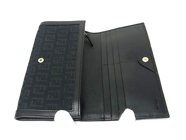 FENDI フェンディ 財布 ズッキーノ 8M0000 ブラック キャンバス レザー ユニセックス 二つ折り 長財布 超美品