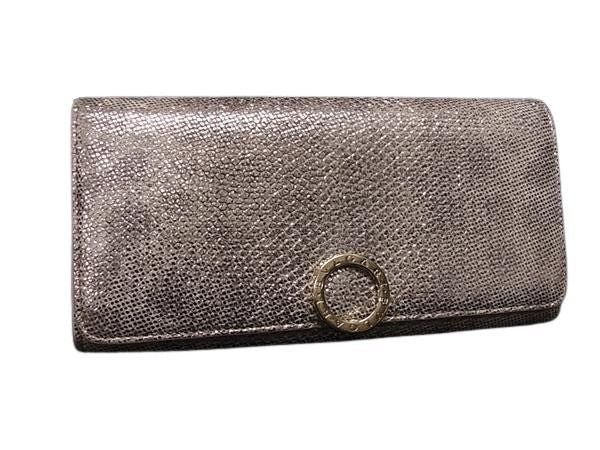 BVLGARI ブルガリ 財布 ブルガリブルガリ 288278 ベージュ系 ゴールド系 レザー レディース ロゴクリップ 二つ折り 長財布 美品