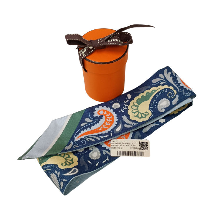 HERMES エルメス リボンスカーフ ツイリー マルチカラー シルク100% レディース GUEPARDS BANDANA 美品