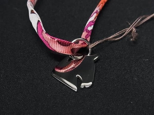 HERMES エルメス ネックレス トゥールビヨン ピンク系 メタル シルク レディース ホース シュバル パリ限定 シルバー金具 新品未使用展示品