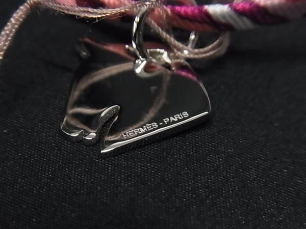 HERMES エルメス ネックレス トゥールビヨン ピンク系 メタル シルク レディース ホース シュバル パリ限定 シルバー金具 新品未使用展示品