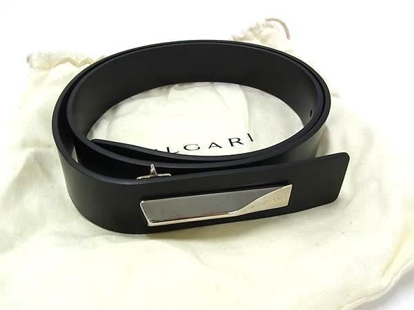BVLGARI ブルガリ ベルト ブラック系 レザー ユニセックス シルバー金具 美品