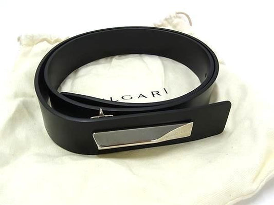 BVLGARI ブルガリ ベルト ブラック系 レザー ユニセックス シルバー金具 美品