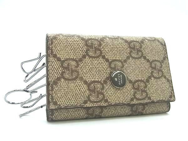 GUCCI グッチ キーケース GGスプリーム 115063 ベージュ ブルー系 PVC レザー ユニセックス シルバー金具 超美品