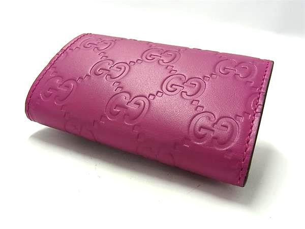 GUCCI グッチ キーケース グッチシマ 388682 ピンク系 レザー レディース 6連 リボン ゴールド金具 超美品
