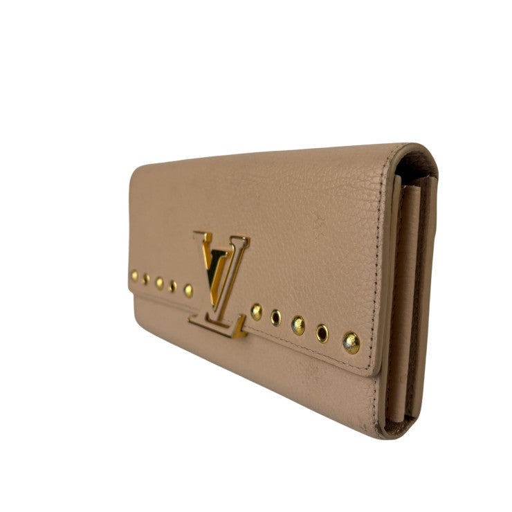 LOUIS VUITTON ルイヴィトン 長財布 ポルトフォイユ・カプシーヌ M62763 ティボリー（ピンク系） トリヨンレザー レディース 二つ折り スタッズ ゴールド金具 美品