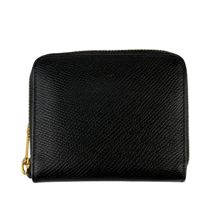 CELINE セリーヌ 二つ折り財布 スモール ジップウォレット エッセンシャル 10L20 ブラック系 レザー ユニセックス ラウンドファスナー ゴールド金具 美品