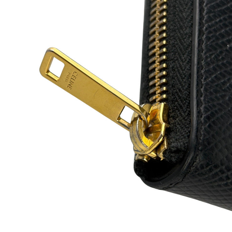 CELINE セリーヌ 二つ折り財布 スモール ジップウォレット エッセンシャル 10L20 ブラック系 レザー ユニセックス ラウンドファスナー ゴールド金具 美品