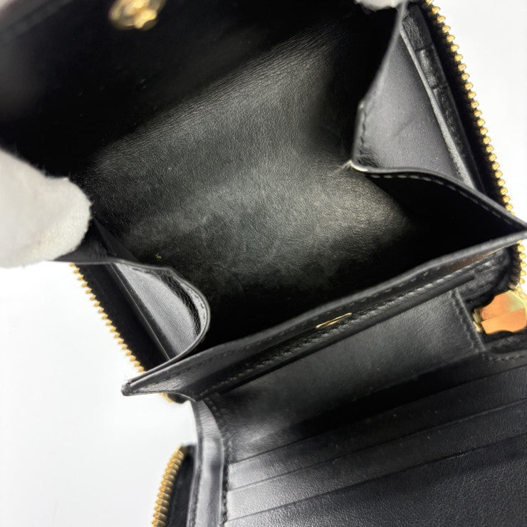 CELINE セリーヌ 二つ折り財布 スモール ジップウォレット エッセンシャル 10L20 ブラック系 レザー ユニセックス ラウンドファスナー ゴールド金具 美品