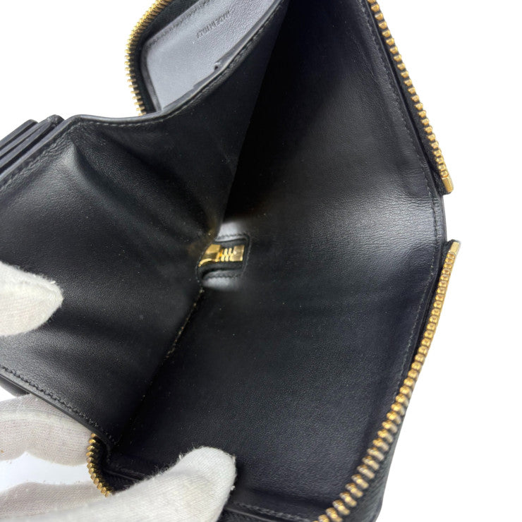 CELINE セリーヌ 二つ折り財布 スモール ジップウォレット エッセンシャル 10L20 ブラック系 レザー ユニセックス ラウンドファスナー ゴールド金具 美品