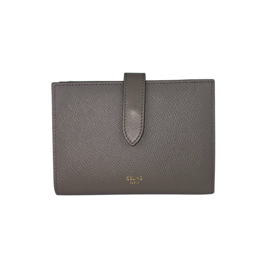 CELINE セリーヌ 二つ折り財布 MEDIUM STRAP WALLET ミディアム ストラップ ウォレット 10B643BFP グレージュ系 レザー レディース ゴールド金具 美品