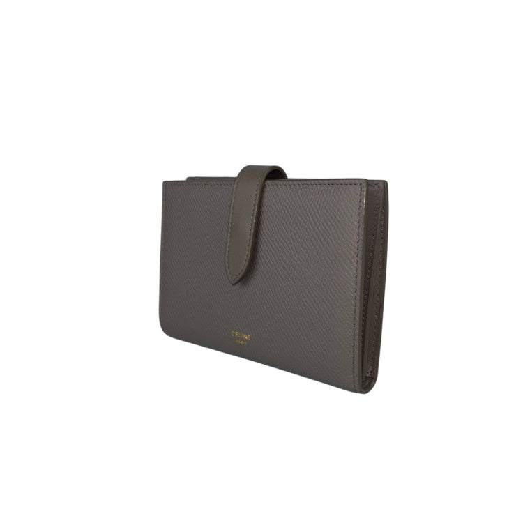 CELINE セリーヌ 二つ折り財布 MEDIUM STRAP WALLET ミディアム ストラップ ウォレット 10B643BFP グレージュ系 レザー レディース ゴールド金具 美品