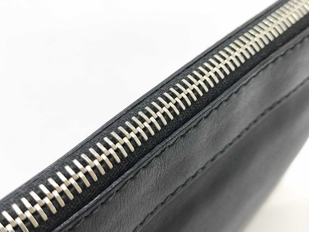BALENCIAGA バレンシアガ クラッチバッグ ネイビークリップ 373834 ブラック系 レザー メンズ シルバー金具 美品