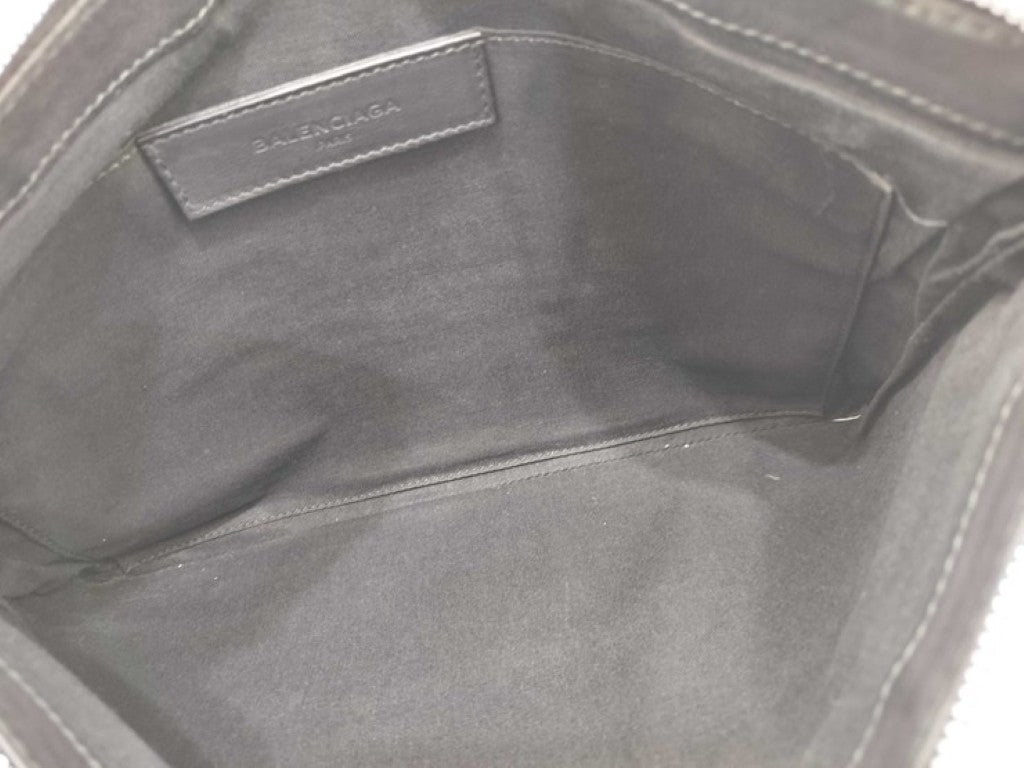 BALENCIAGA バレンシアガ クラッチバッグ ネイビークリップ 373834 ブラック系 レザー メンズ シルバー金具 美品