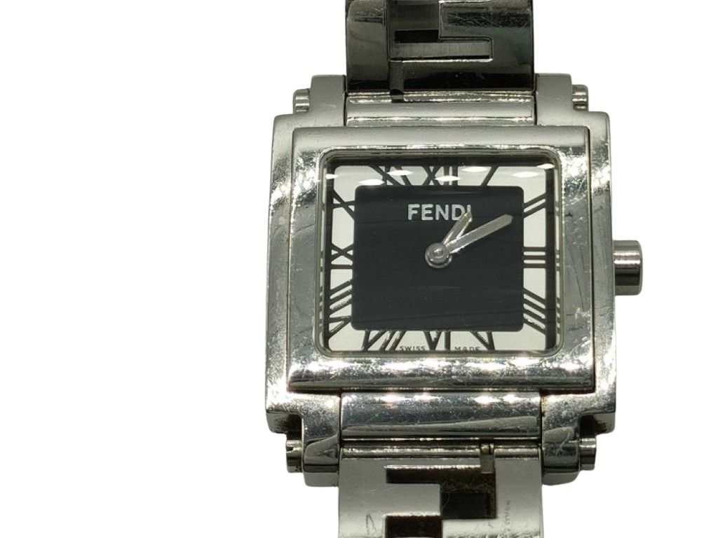 FENDI フェンディ 時計 クアドロ 6000L ブラック シルバー系 ステンレス レディース アナログ スクエア