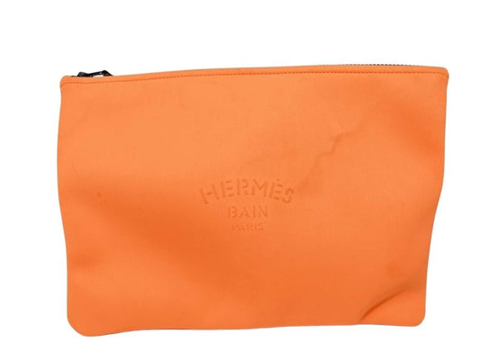 HERMES エルメス ポーチ BAIN フラットポーチ オレンジ系 キャンバス ユニセックス 美品