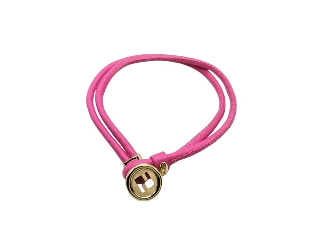 FENDI フェンディ ブレスレット 8AL320 ピンク系 メタル レザー レディース ゴールド金具 美品