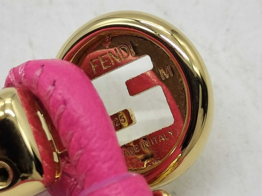 FENDI フェンディ ブレスレット 8AL320 ピンク系 メタル レザー レディース ゴールド金具 美品