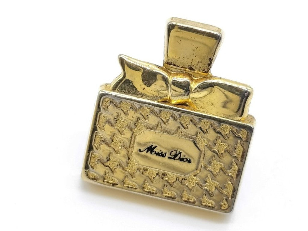 Christian Dior ディオール ブローチ ゴールド系 メタル レザー レディース 香水瓶 ピンブローチ CDロゴカフス 美品
