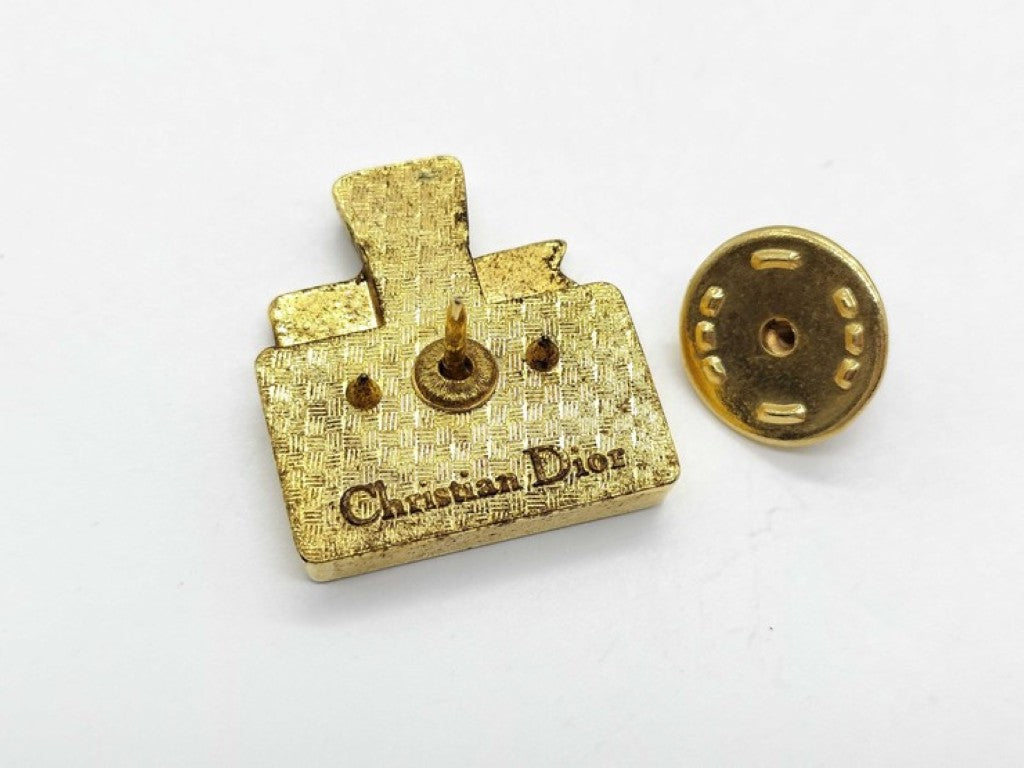 Christian Dior ディオール ブローチ ゴールド系 メタル レザー レディース 香水瓶 ピンブローチ CDロゴカフス 美品