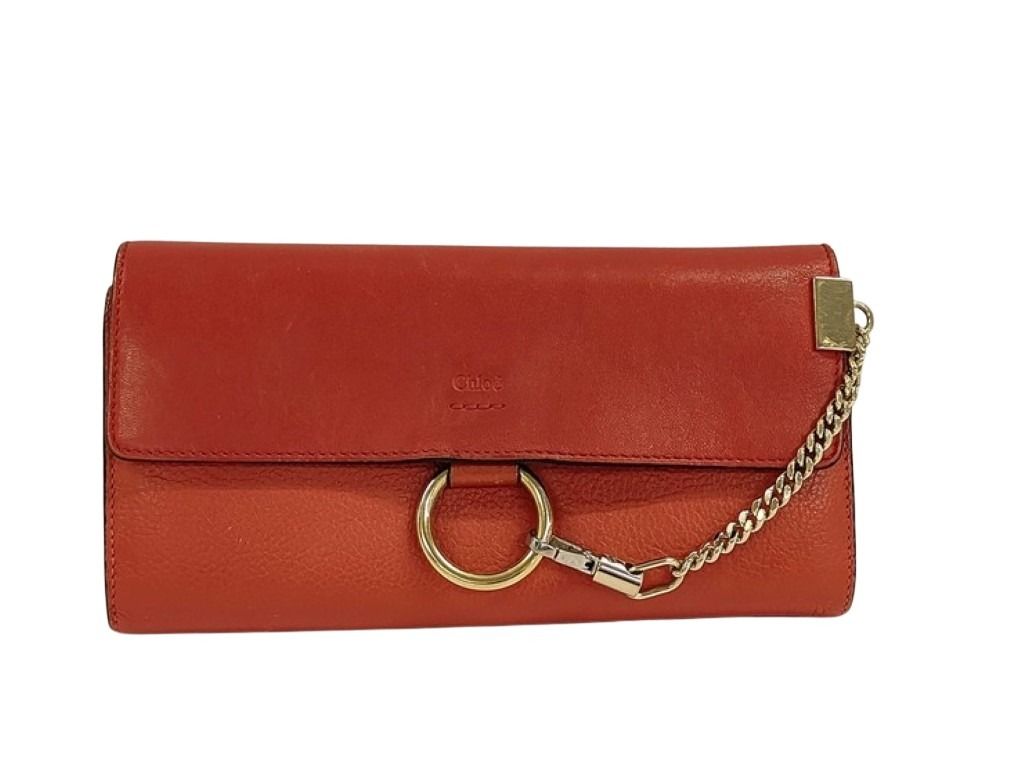 chloe クロエ 長財布 Faye フェイ レッド系 レザー レディース 二つ折り ゴールド金具 美品