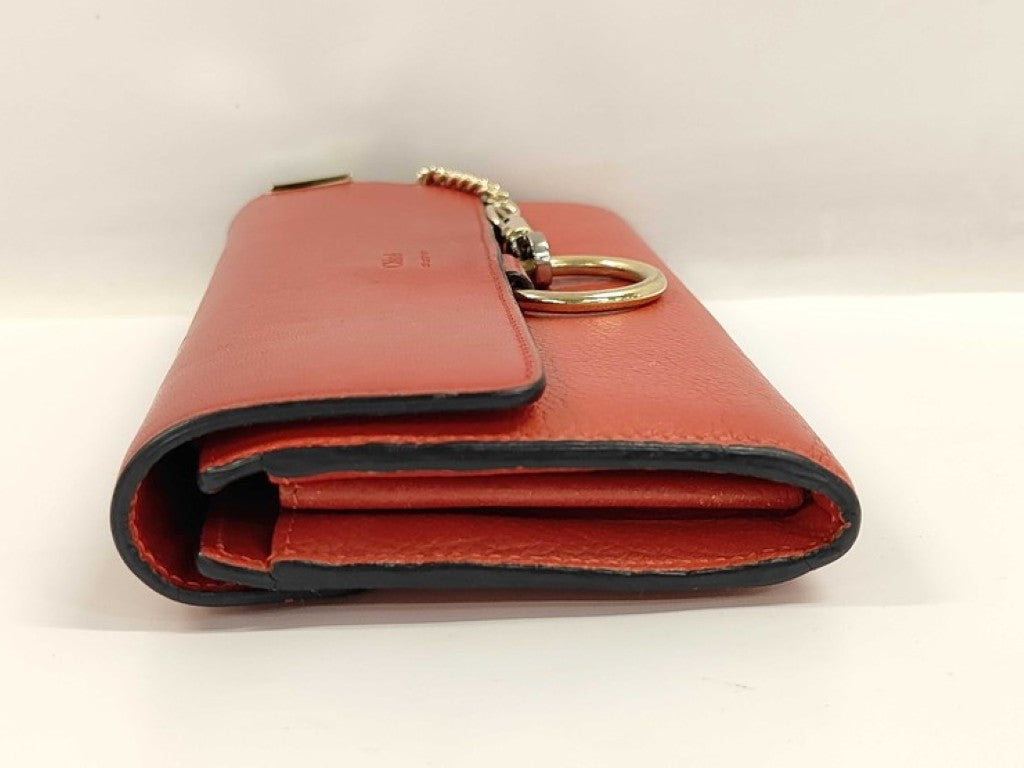 chloe クロエ 長財布 Faye フェイ レッド系 レザー レディース 二つ折り ゴールド金具 美品