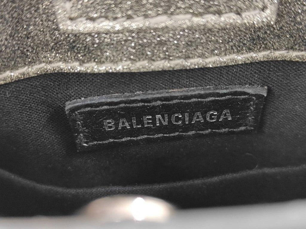 BALENCIAGA バレンシアガ ショルダーバッグ ショッピング フォンホルダー 593826 ゴールド系 ブラック コーティングレザー レディース スマホショルダー 美品