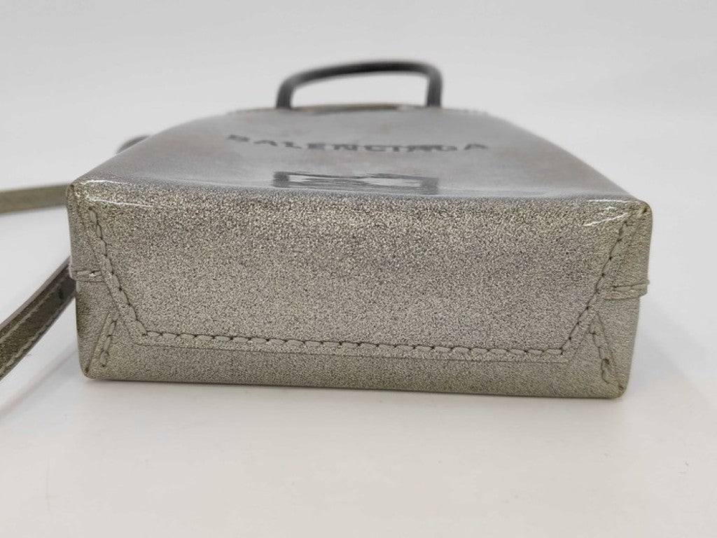 BALENCIAGA バレンシアガ ショルダーバッグ ショッピング フォンホルダー 593826 ゴールド系 ブラック コーティングレザー レディース スマホショルダー 美品