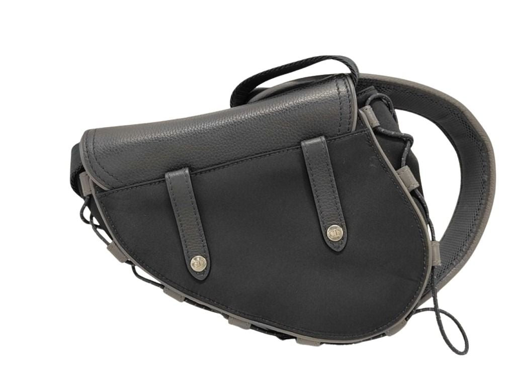 Dior ディオール ショルダーバッグ sacai サドル ミニバッグ ブラック系 ナイロン レザー レディース 美品
