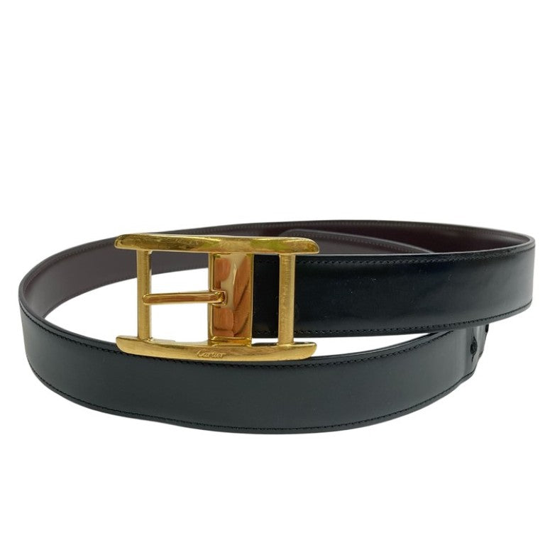 Cartier カルティエ ベルト タンク アメリカン ブラック ブラウン系 レザー ユニセックス リバーシブル ゴールド金具