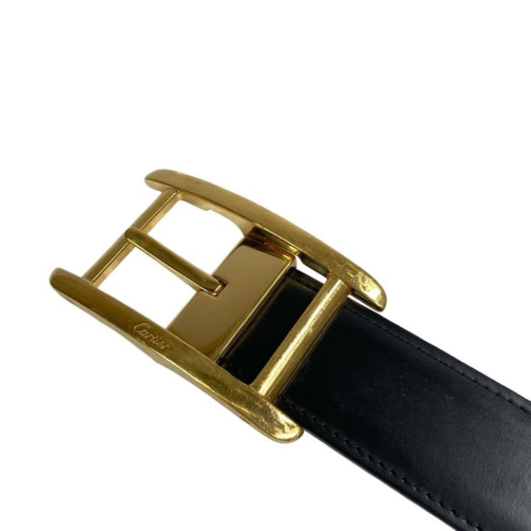 Cartier カルティエ ベルト タンク アメリカン ブラック ブラウン系 レザー ユニセックス リバーシブル ゴールド金具