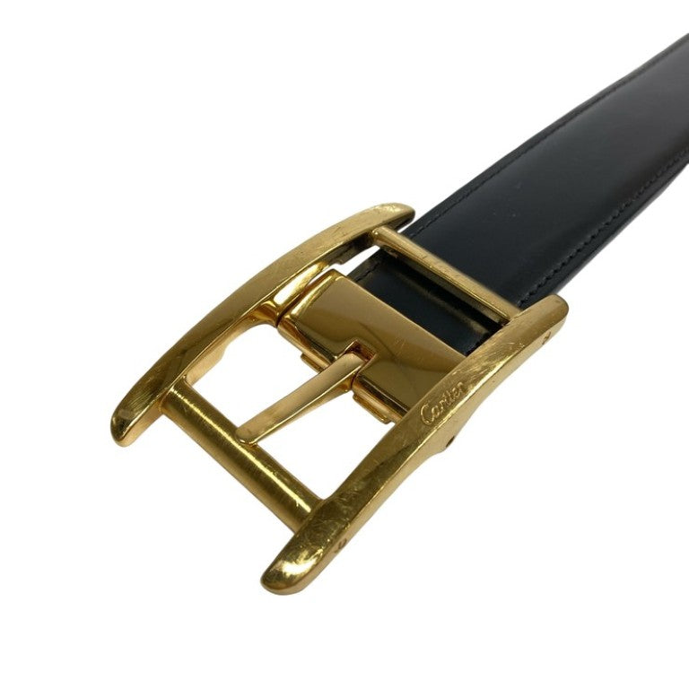 Cartier カルティエ ベルト タンク アメリカン ブラック ブラウン系 レザー ユニセックス リバーシブル ゴールド金具