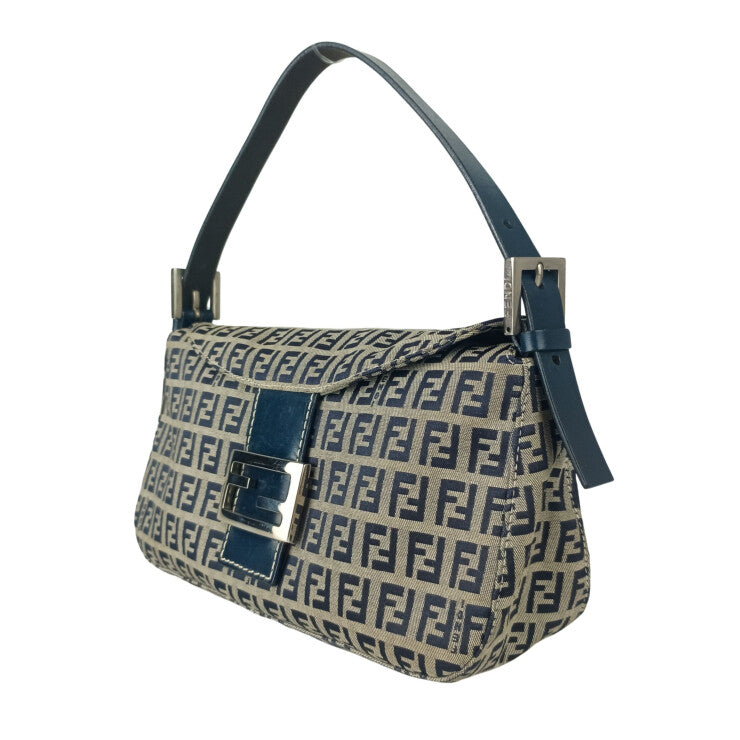 FENDI フェンディ ハンドバッグ ズッカ マンマバケット 2321 26725 グレー系 ネイビー系 キャンバス レザー レディース ショルダーバッグ シルバー金具 美品