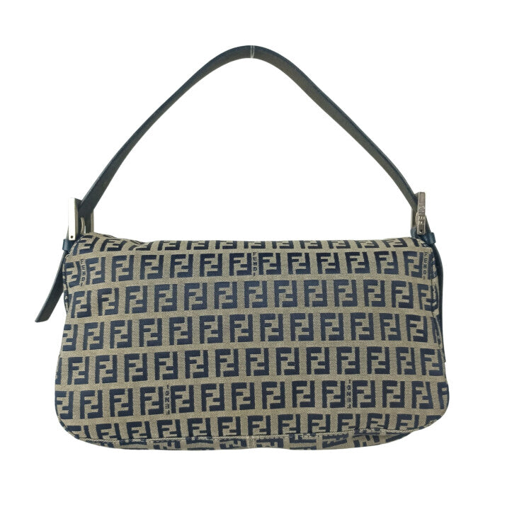 FENDI フェンディ ハンドバッグ ズッカ マンマバケット 2321 26725 グレー系 ネイビー系 キャンバス レザー レディース ショルダーバッグ シルバー金具 美品