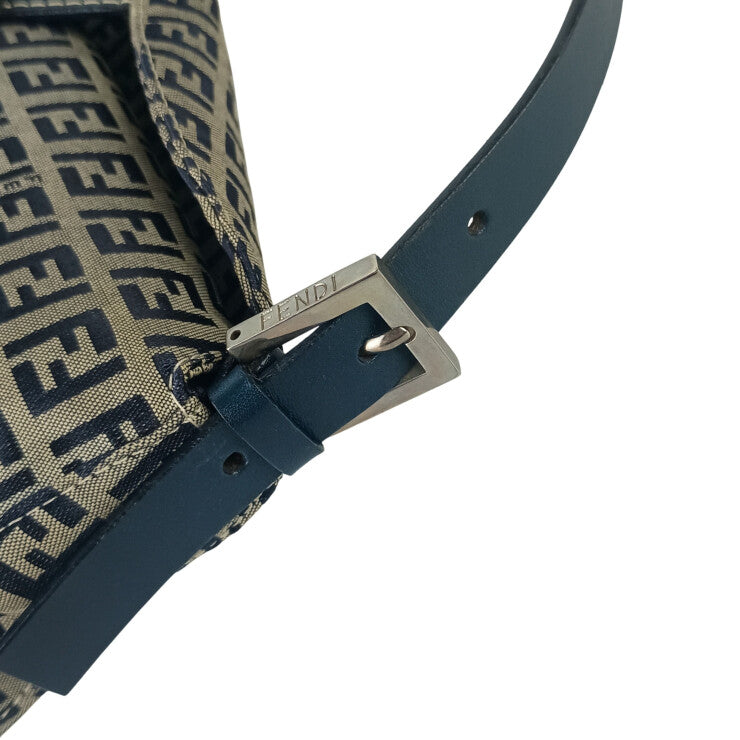 FENDI フェンディ ハンドバッグ ズッカ マンマバケット 2321 26725 グレー系 ネイビー系 キャンバス レザー レディース ショルダーバッグ シルバー金具 美品