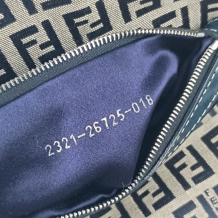 FENDI フェンディ ハンドバッグ ズッカ マンマバケット 2321 26725 グレー系 ネイビー系 キャンバス レザー レディース ショルダーバッグ シルバー金具 美品