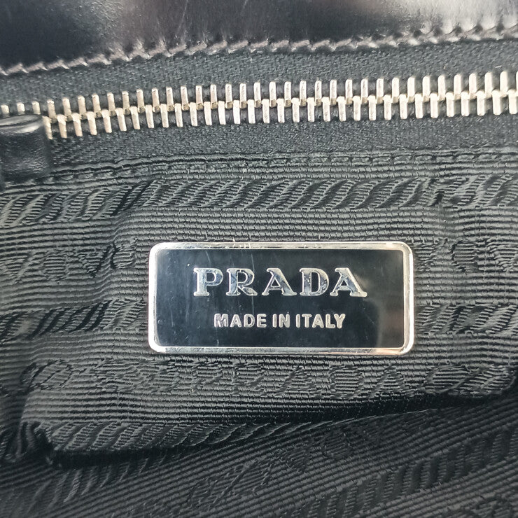 PRADA プラダ ハンドバッグ テスート トート ブラック系 ナイロン レザー レディース 三角ロゴプレート シルバー金具 美品